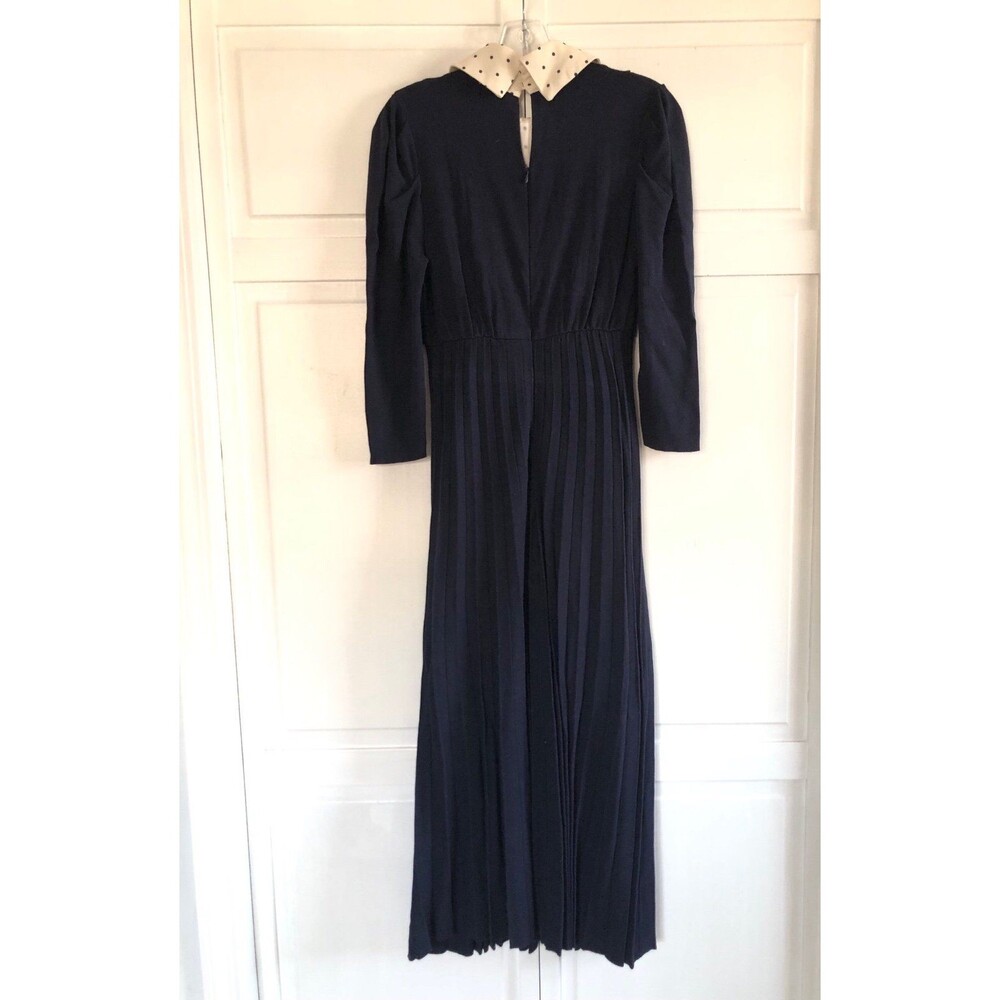 Deep Blue Pleated Dress with Polka Dot Details Size Small - Picture 3 of 5